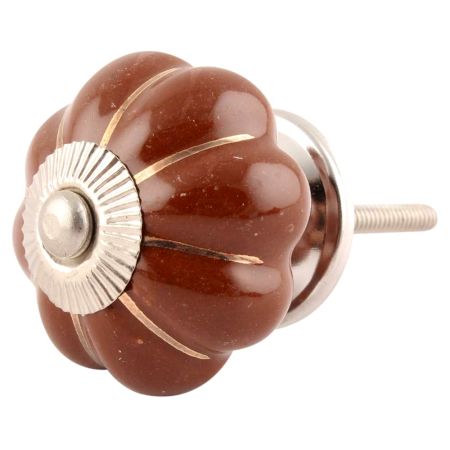 Dark Brown With Golden Line Ceramic Melon Drawer Knob Online